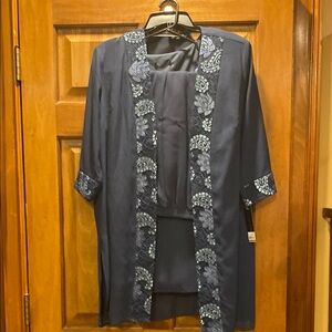 Elegant Navy Blue Embroidered Pantsuit
